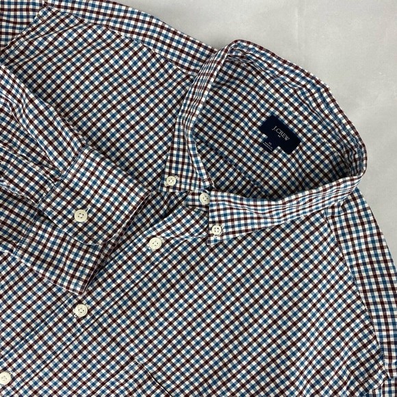 J. Crew Other - J. Crew Men's Navy Red Plaid Cotton Long Sleeve Button Down Shirt Size XL Slim